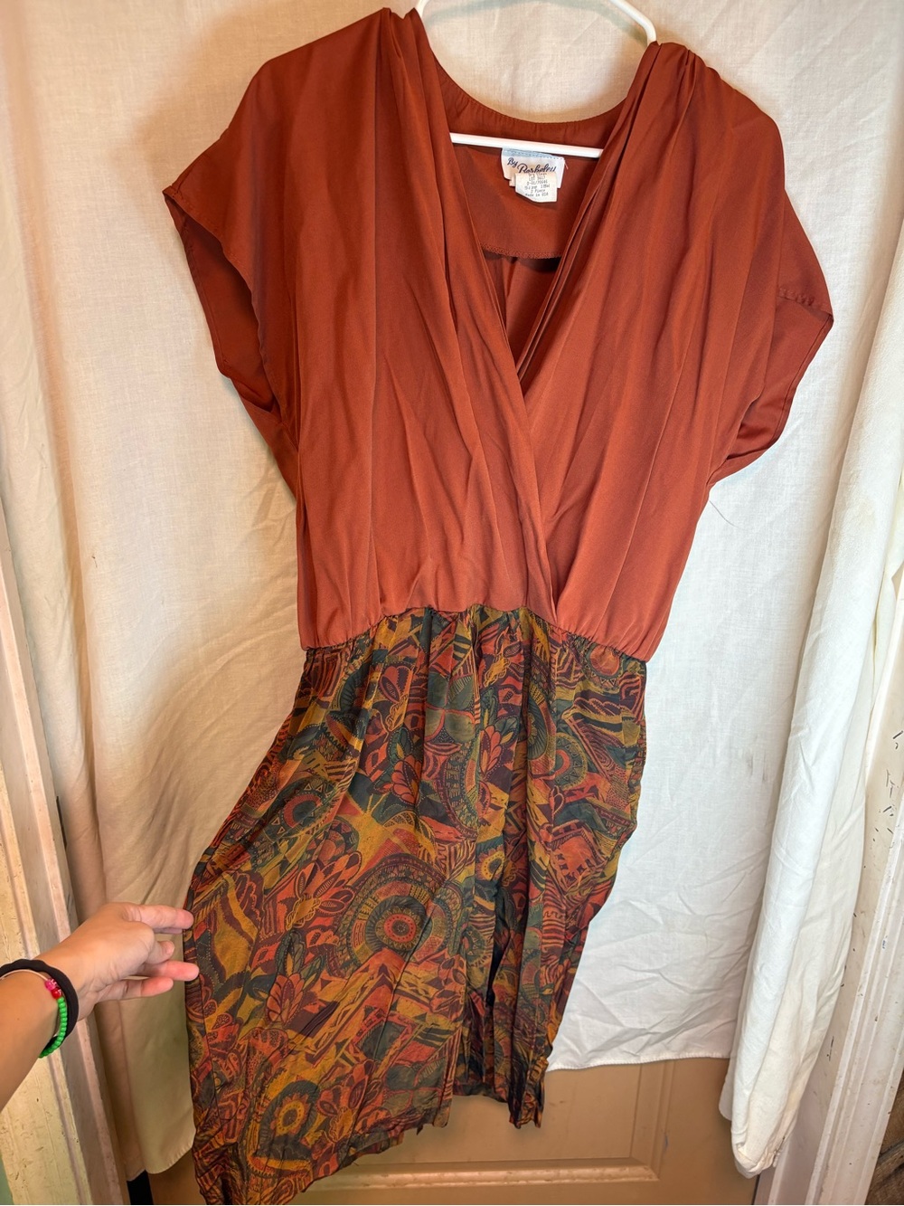 Vintage Dress By Berkeley Rust Burnt Orange Geometric Midi Dress Women’s 18W